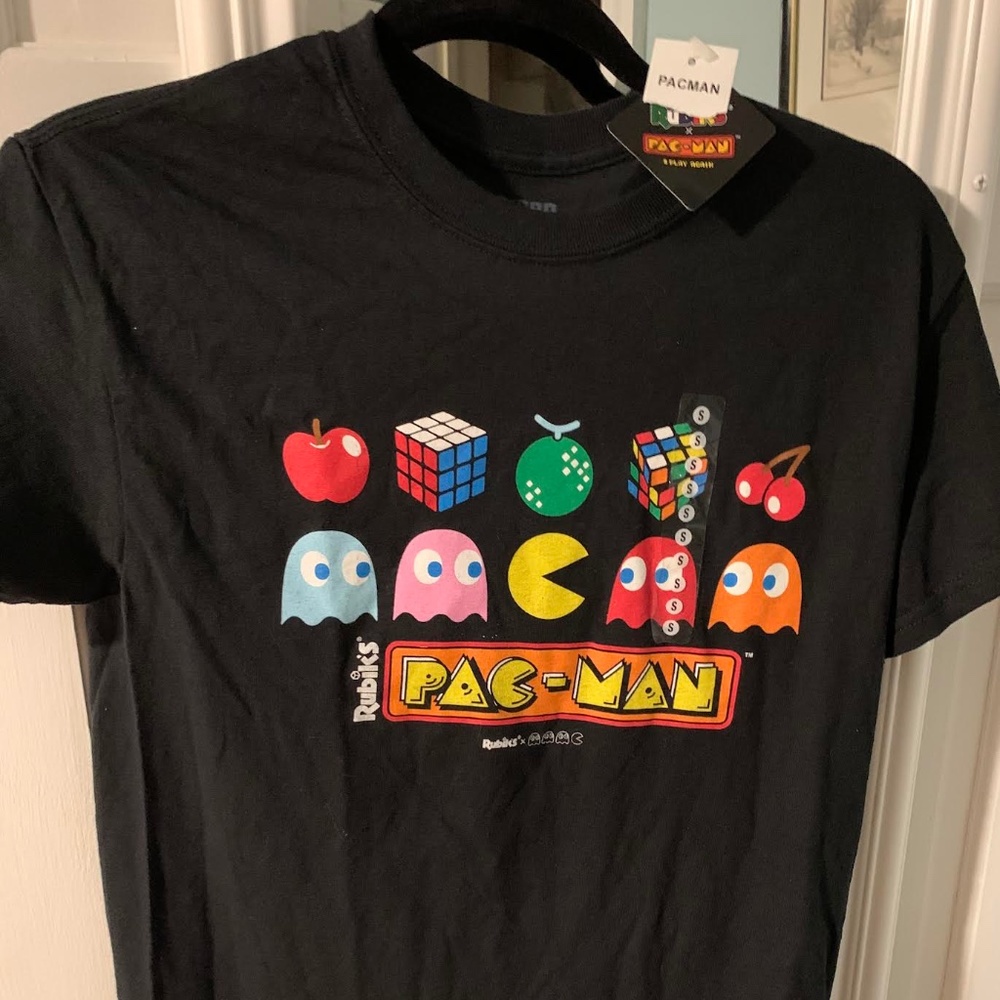 Pac Man- Rubiks T shirt by Brisco, NWT, size Small, color black